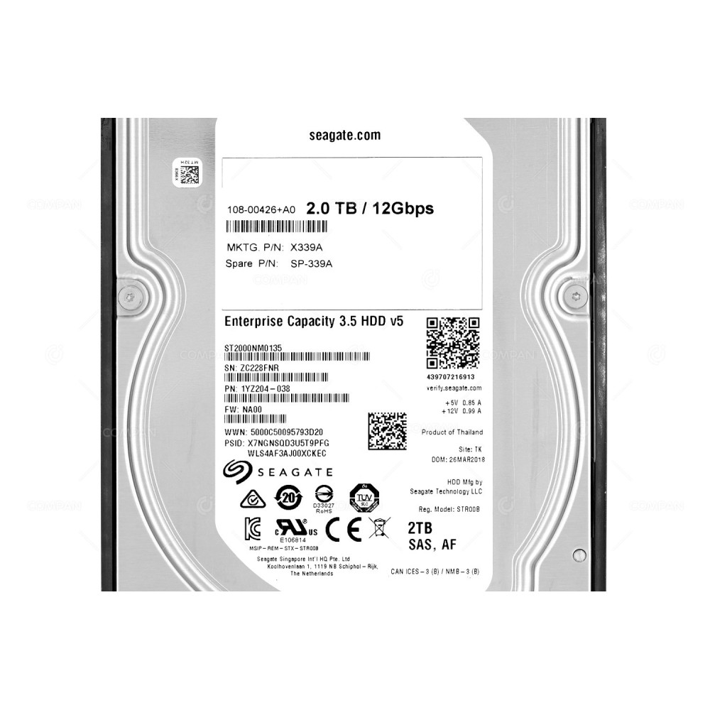 X339A NETAPP HDD 2TB 7.2K SAS 12G 3.5"/  FOR DS212C DS4246 FAS2720 FAS2620